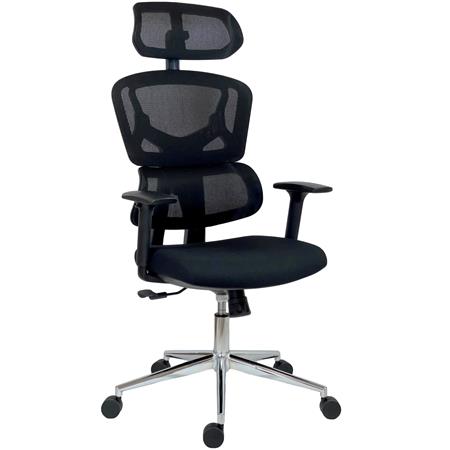 DEMO# Silla Ergonómica SIDNEY, Gran Confort, Mecanismo Sincro, Uso Intensivo 8H, Tela y Malla Negra