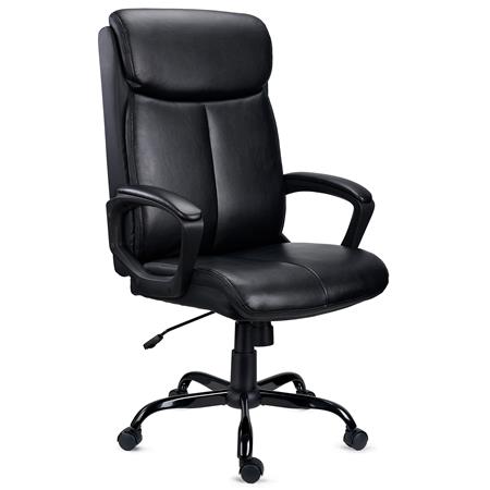 DEMO# Sillón de Oficina COSMO, Diseño Elegante, Confortable, Base Metálica, en Piel Negra