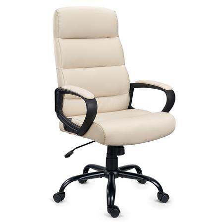 DEMO# Sillón de Oficina HUGO, Diseño Elegante, Confortable, Base Metálica, en Piel Crema