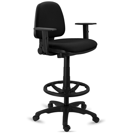 DEMO# Taburete de Trabajo NAXOS, Funcional Diseño, Con Reposapiés, en Tela Negra