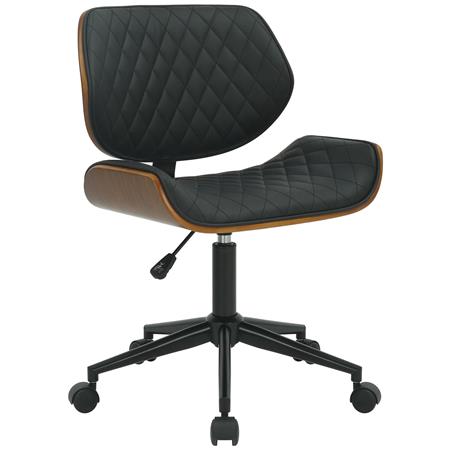 Silla de Oficina SAOKO, Diseño Moderno, en Madera Nogal y Piel color Negro