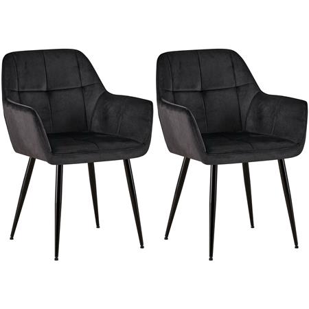Lote de 2 Sillas de Confidente AMISA, Patas Metálicas, en Terciopelo color Negro