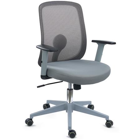 DEMO# Silla de Oficina VESPA GREY, Soporte Lumbar, Brazos Ajustables, Cómoda y Bonita, En Tela y Malla Gris