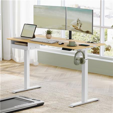 Mesa Elevable EVEREST, 140x60x72-120 cm, Altura Regulable, en color Natural y Blanco
