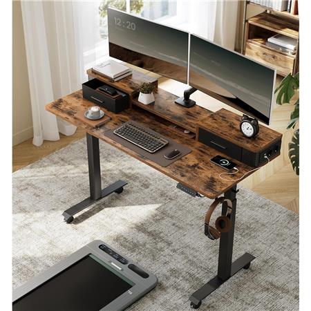 Mesa de Ordenador NEPAL, Ajustable en Altura, 140x60x72-120 cm, en color Marrón Rústico