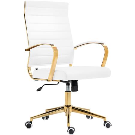 Silla de Oficina KENNETH, Diseño Elegante, Estructura Metálica Dorada, en Piel color Blanco