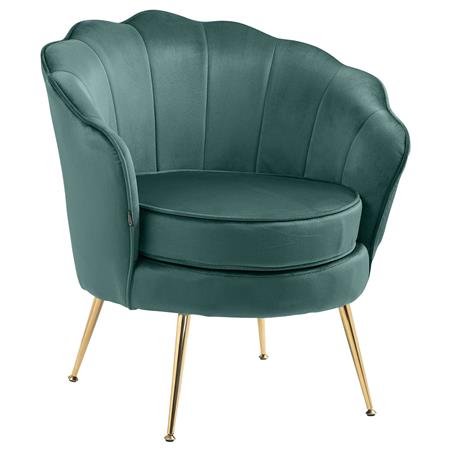 Sillón KIEL, Grueso Acolchado, Patas Metálicas Doradas, en Terciopelo color Verde