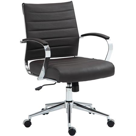 Silla de Oficina EVERY, Diseño Elegante, Estructura Metálica, en Piel Natural color Marrón Oscuro