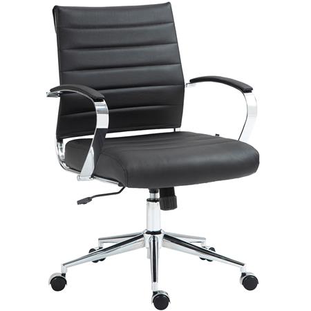Silla de Oficina EVERY, Diseño Elegante, Estructura Metálica, en Piel Natural color Negro