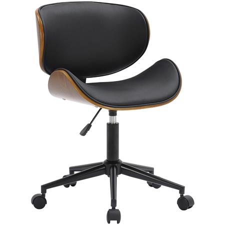 Silla de Oficina KINET, Diseño Moderno, en Madera Nogal y Piel color Negro