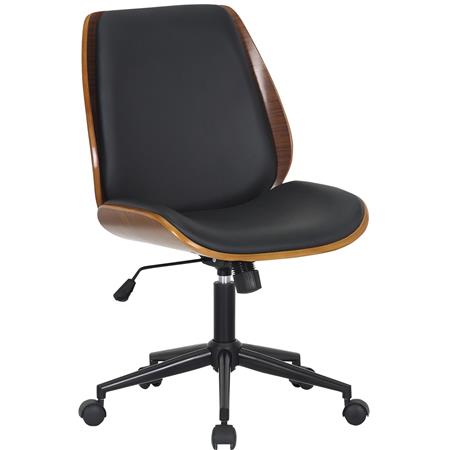Silla de Oficina LEAN, Marco de Madera, Base Negra, en Piel color Negro