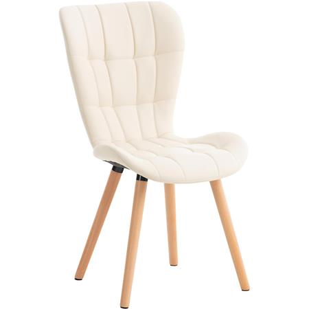 Silla de Confidente ELGAR PIEL, Gran Acolchado, Estructura y Patas de Madera en color Crema