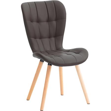 Silla de Confidente ELGAR PIEL, Gran Acolchado, Estructura y Patas de Madera en color Marrón