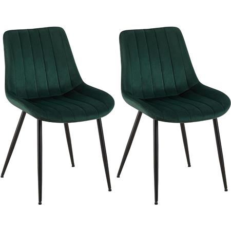Lote de 2 sillas de Confidente ZEFIR, Grueso Acolchado, Patas Metálicas, en Terciopelo color Verde