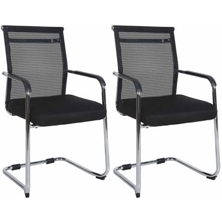 Lote de 2 sillas de Confidente ORES, Estructura Metálica Cromada, en Malla Transpirable color Negro