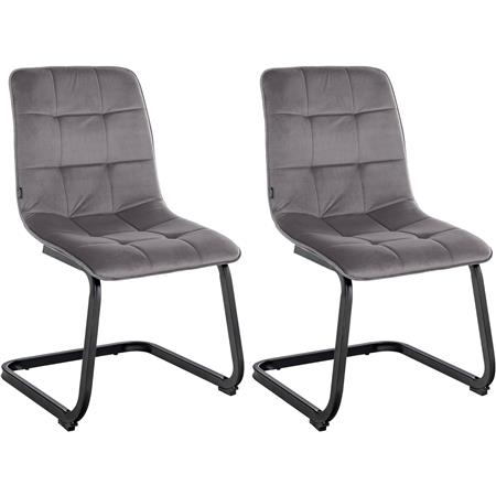 Lote de 2 Sillas de Confidente ALISA, Grueso Acolchado, Estructura Metálica, en Terciopelo color Gris Oscuro