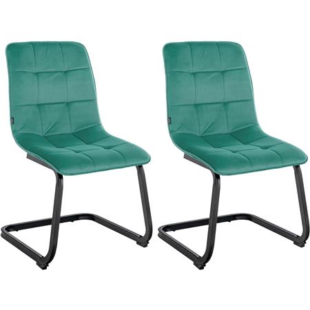 Lote de 2 Sillas de Confidente ALISA, Grueso Acolchado, Estructura Metálica, en Terciopelo color Verde Claro