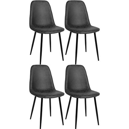 Lote de 4 sillas de Confidente NAIPES, Robusta Estructura Metálica, en Piel color Negro