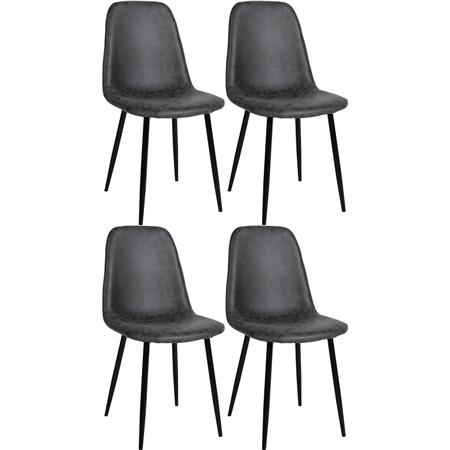 Lote de 4 sillas de Confidente NAIPES, Robusta Estructura Metálica, en Piel color Gris Oscuro