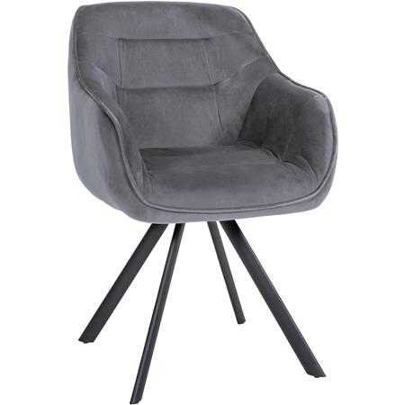 Silla de Confidente CLODIS, Patas Metálicas Negras, en Terciopelo color Gris Oscuro