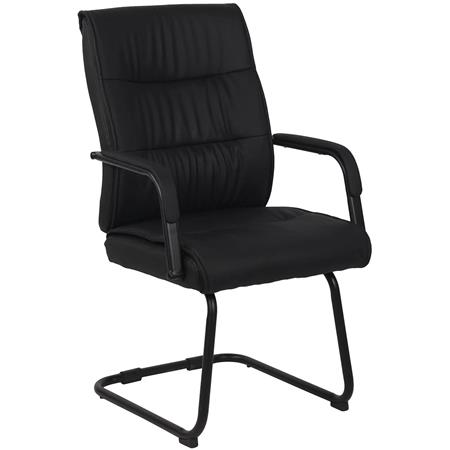 Silla de Confidente HIBERT, Estructura Metálica Negra, Gran Acolchado en Piel color Negro