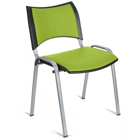 DEMO# Silla de Confidente ROMEL PIEL, Cómodo Acolchado, Apilable, Patas Grises, en Verde