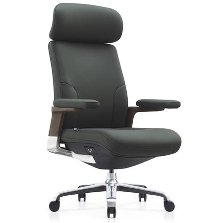 Sillón de Oficina SOPRANO, Inserciones Madera, Lujo y Exclusividad, 100% Cuero Auténtico, Verde