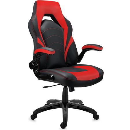 DEMO# Silla Gaming NITRO, Grueso Acolchado, Reposabrazos Abatibles, en Piel color Negro y Rojo