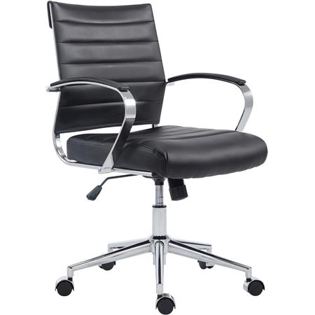 Silla de Oficina EVERY, Diseño Elegante, Estructura Metálica, en Piel Sintética color Negro