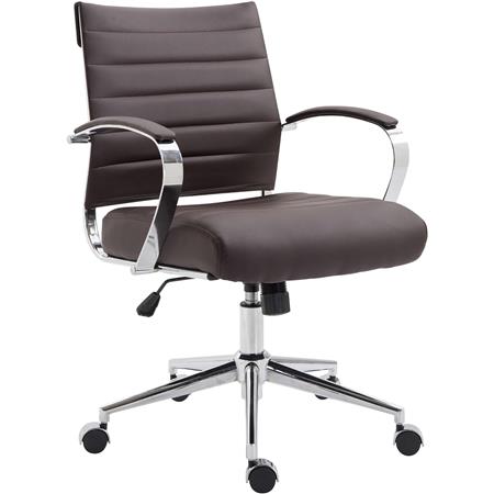 Silla de Oficina EVERY, Diseño Elegante, Estructura Metálica, en Piel Sintética color Marrón