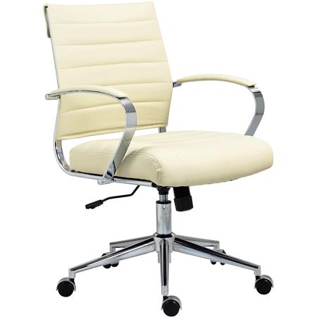 Silla de Oficina EVERY, Diseño Elegante, Estructura Metálica, en Piel Sintética color Crema