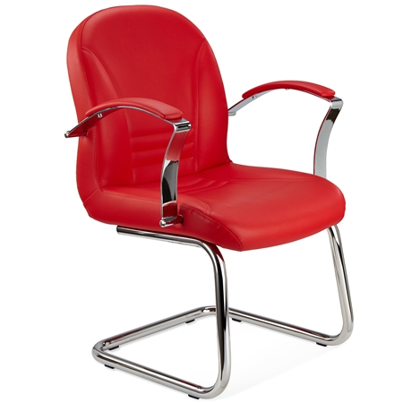 DEMO# Silla de Confidente CANCUN, Elegante Diseño, Estructura Metálica, en Piel Roja