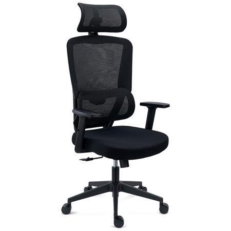 Silla Ergonómica SUPRA, Reposacabezas, Soporte Lumbar Adaptable, Uso 8H, Tela y Malla, Negro