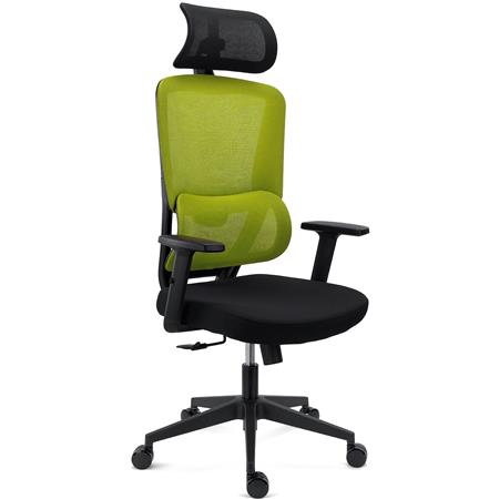 Silla Ergonómica SUPRA, Reposacabezas, Soporte Lumbar Adaptable, Uso 8H, Tela y Malla, Verde