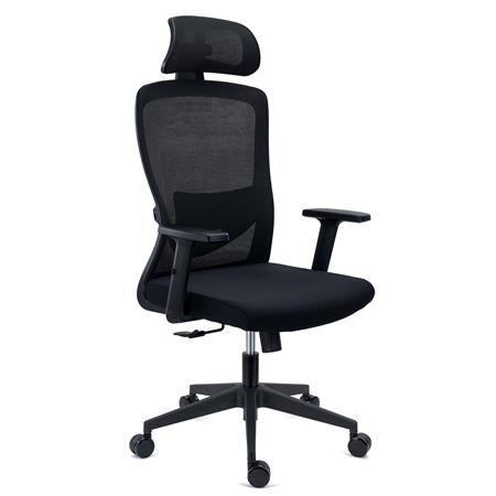 Silla de Oficina NOTE PRO, Reposacabezas, Soporte Lumbar Ajustable, Confort 8H, Tela y Malla Negra