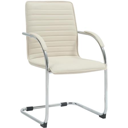 Silla de Confidente GREGORY, Estructura Metálica Cromada, en Piel color Crema
