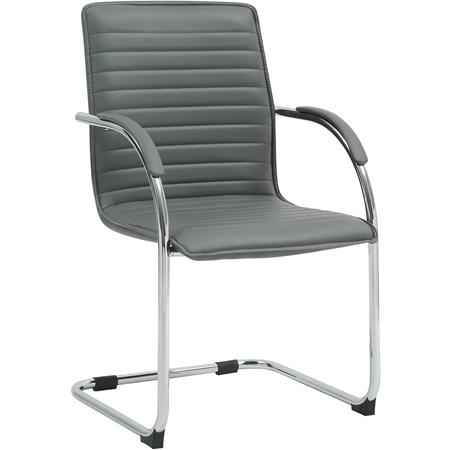 Silla de Confidente GREGORY, Estructura Metálica Cromada, en Piel color Gris