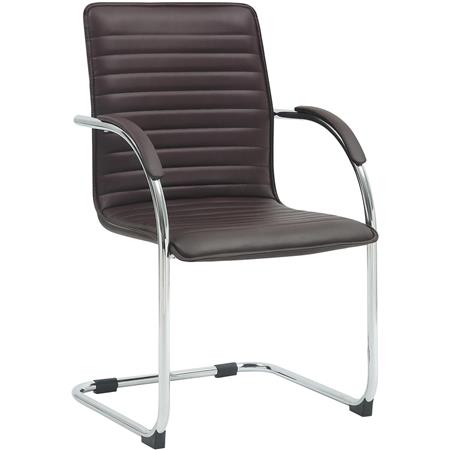 Silla de Confidente GREGORY, Estructura Metálica Cromada, en Piel color Marrón