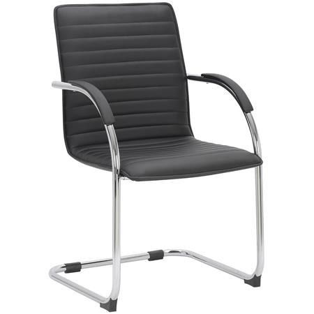 Silla de Confidente GREGORY, Estructura Metálica Cromada, en Piel color Negro