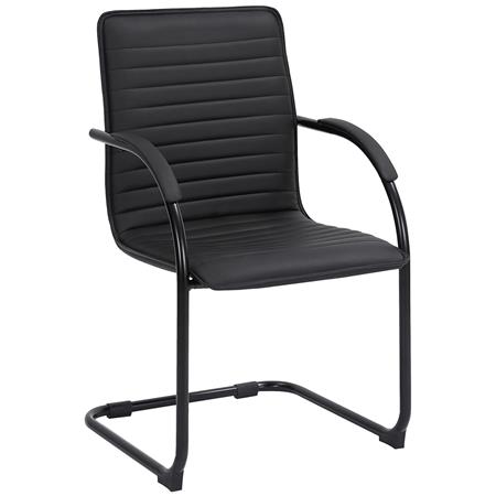 Silla de Confidente GREGORY, Estructura Metálica Negra, en Piel color Negro