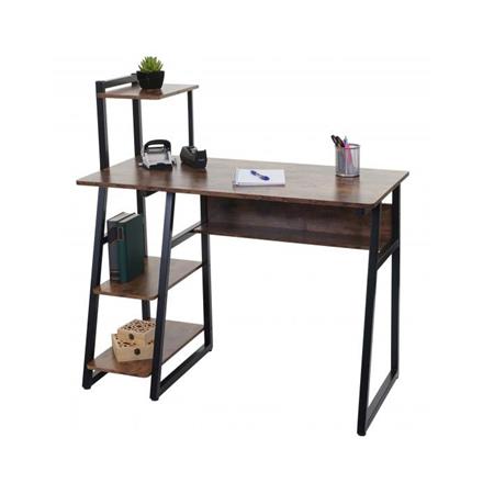 Mesa de Oficina HELIO 100x50x69 cm, Estantería Lateral, en Madera y Metal, color Marrón