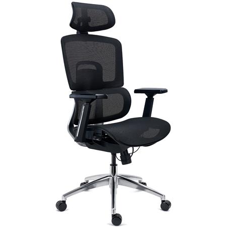 Silla Ergonómica TITAN, Base y Marco Aluminio, Asiento Ajustable Profundidad, Brazos 3D, Negro