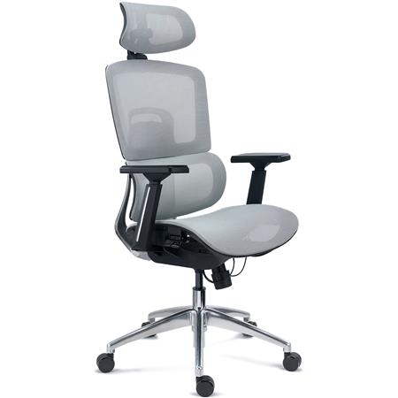 Silla Ergonómica TITAN, Base y Marco Aluminio, Asiento Ajustable Profundidad, Brazos 3D, Gris