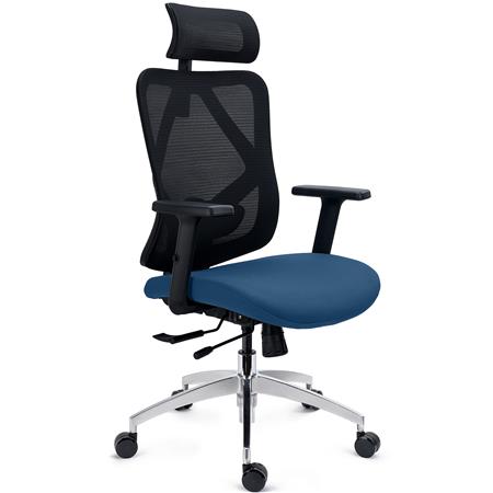 Silla Ergonómica LONDON, Soporte Lumbar Ajustable, Asiento Deslizante, Brazos 3D, Uso 8H, Azul