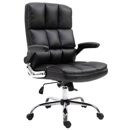 Sillón de oficina ALEXANDER, Gran Acolchado, Brazos Abatibles, En Piel color Negro
