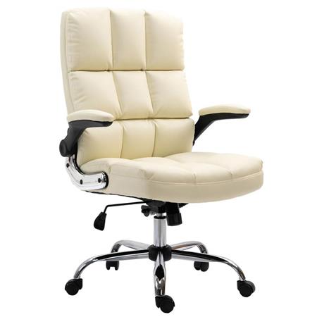 Sillón de oficina ALEXANDER, Gran Acolchado, Brazos Abatibles, En Piel color Crema
