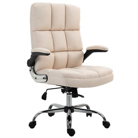 Sillón de oficina ALEXANDER, Gran Acolchado, Brazos Abatibles, En Tela color Crema