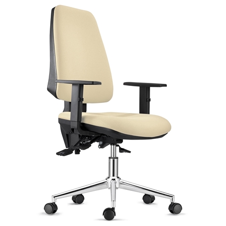 DEMO# Silla Ergonómica INDIANA, en Tela color Crema, con Base Metálica y Brazos Ajustables