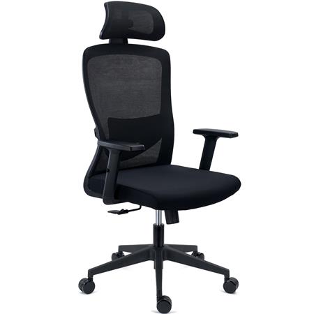 DEMO# Silla de Oficina NOTE PRO, Reposacabezas, Soporte Lumbar Ajustable, Confort 8H, Tela y Malla Negra