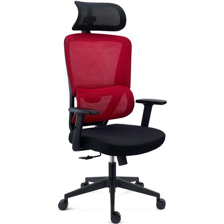 DEMO# Silla Ergonómica SUPRA, Reposacabezas, Soporte Lumbar Adaptable, Uso 8H, Tela y Malla, Rojo
